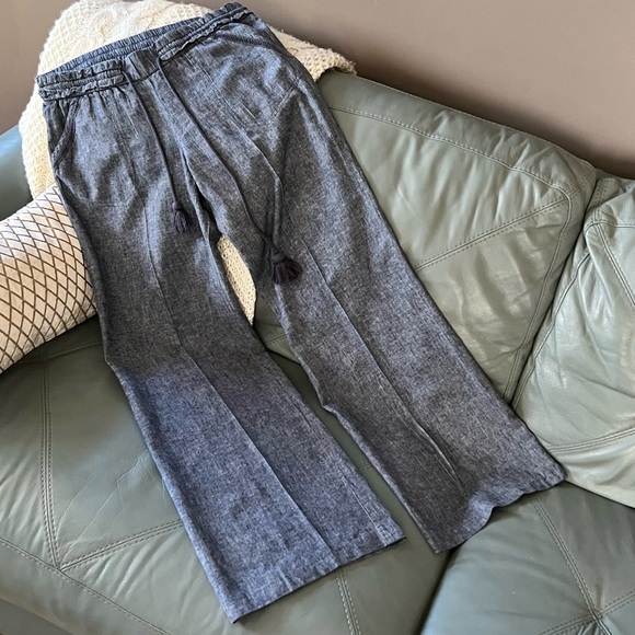 Jolt Pants - GORGEOUS Linen JOLT Lightweight CHAMBRAY Wide Leg PULL ON Elastic Waist PANTS 30